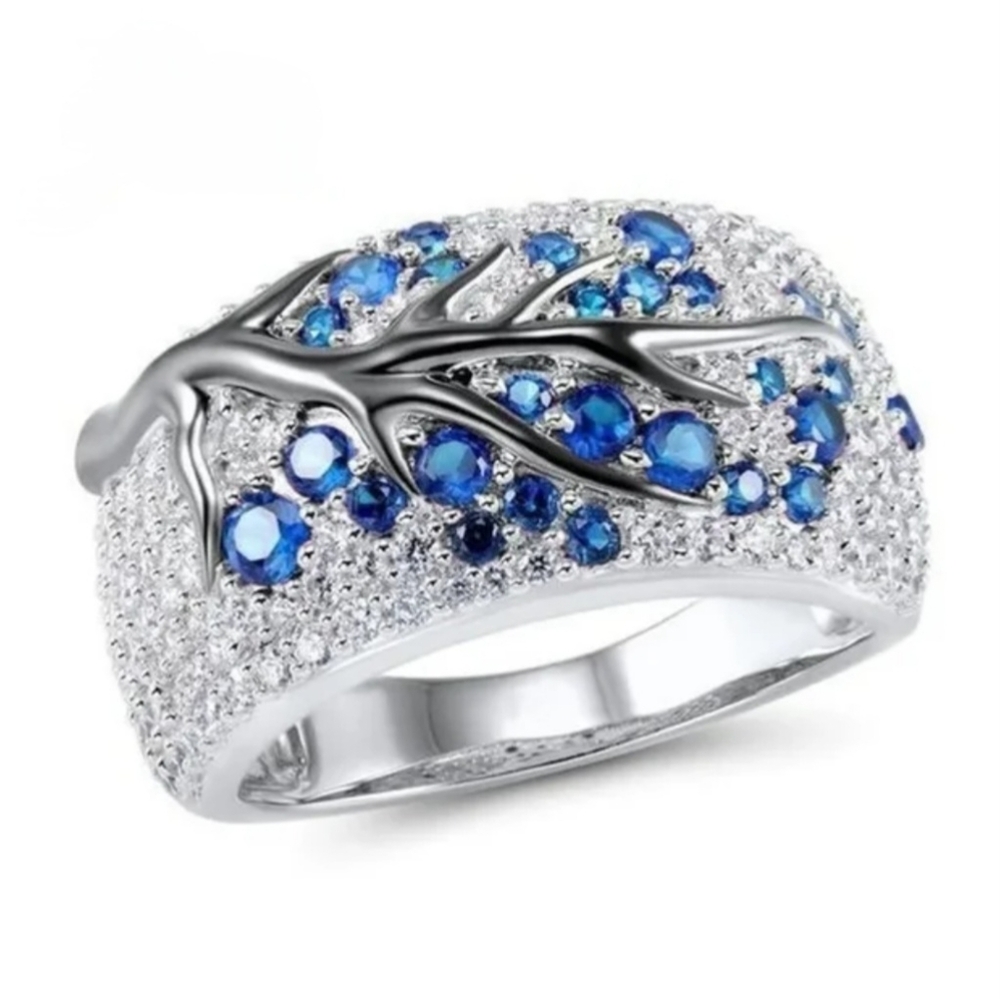 😁Elegant Sterling Silver Blue Blossom Ring With Blue Gemstones, Sizes 6,7,8